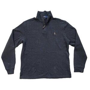 Polo Ralph Lauren Sweater Mens Large Dark Heather Gray Estate Rib 1/4 Pullover